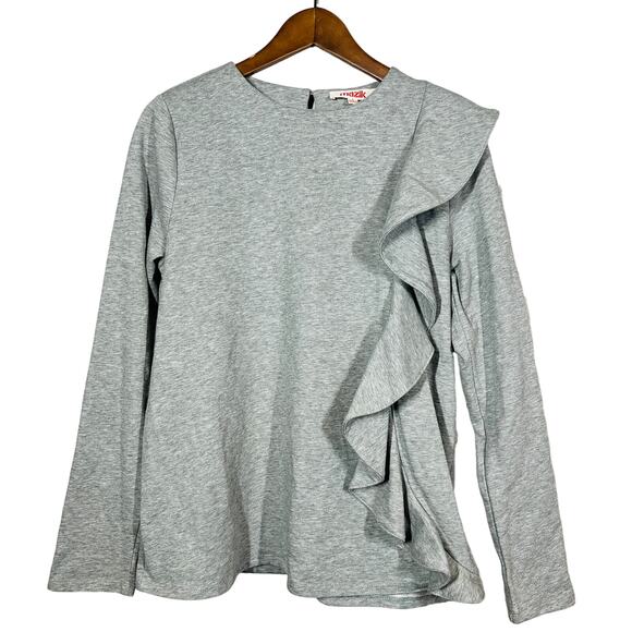 NEW! Mazik Ruffled Jersey Top Long Sleeve Casual Button Back - S - Picture 1 of 5